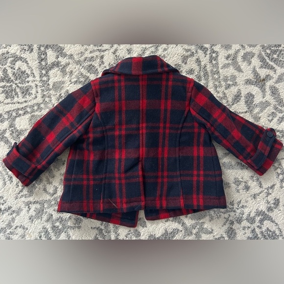JANIE AND JACK Infant Plaid Wool Blend Coat- Dark Marine Plaid/ Size 12-18M - Picture 5 of 9